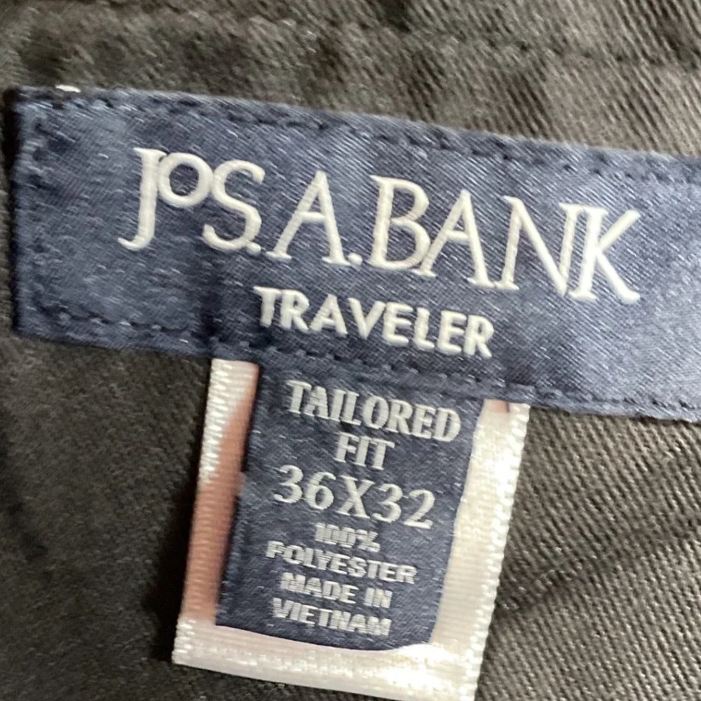 Jos A Bank‎ Traveler Dress Pants Mens 36x32 Grey Tailored Fit Flat Fr